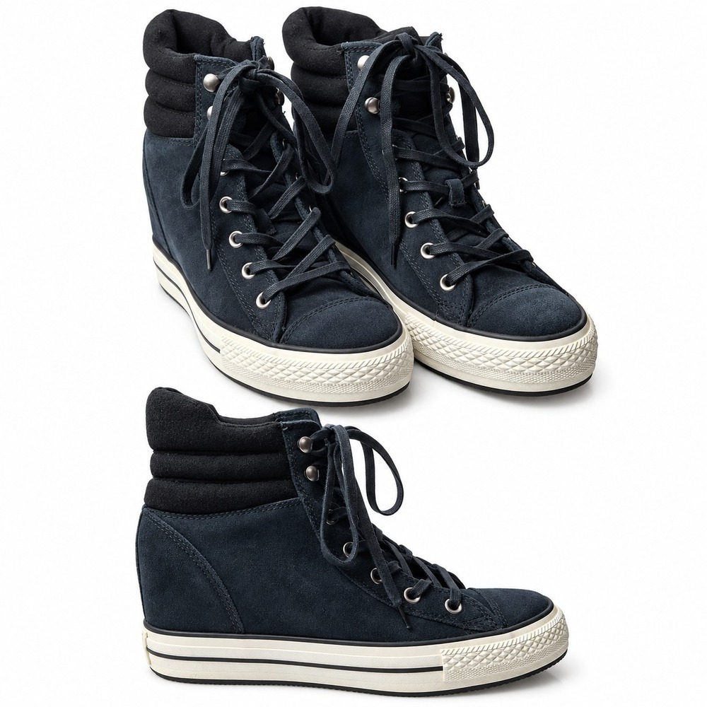 CONVERSE Chuck Taylor All Star Platform Plus Sneakers Sz 10 Black Hidden Wedge